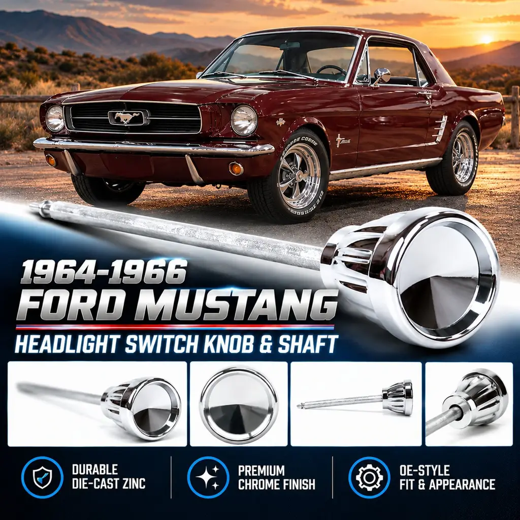 1964-1966 Ford Mustang Chrome Headlight Switch Knob & Shaft thumbnail 2
