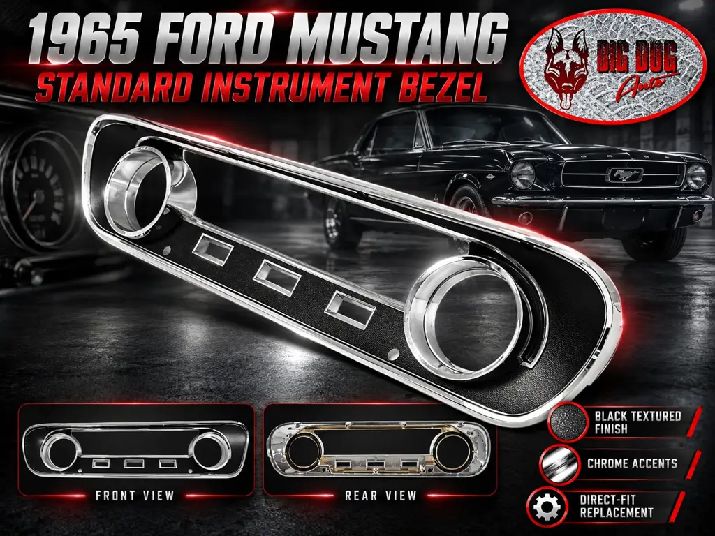 1965 Ford Mustang Standard Instrument Gauge Cluster Bezel – Black Finish thumbnail 2