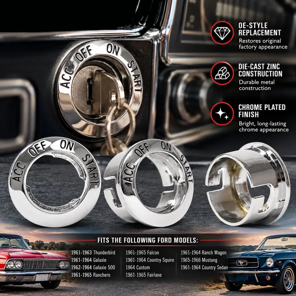 1961-1966 Ford Mustang Galaxie Falcon Thunderbird Fairlane Chrome Replacement Bezel OE Style thumbnail 2