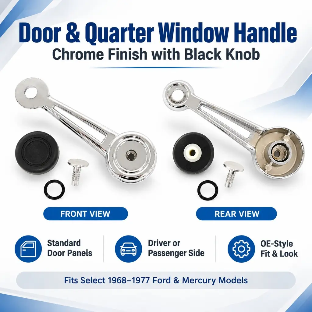 1968-1977 Ford Bronco Mustang F100 F250 Torino Ranchero Window Crank Handle Pair Black Knob thumbnail 2