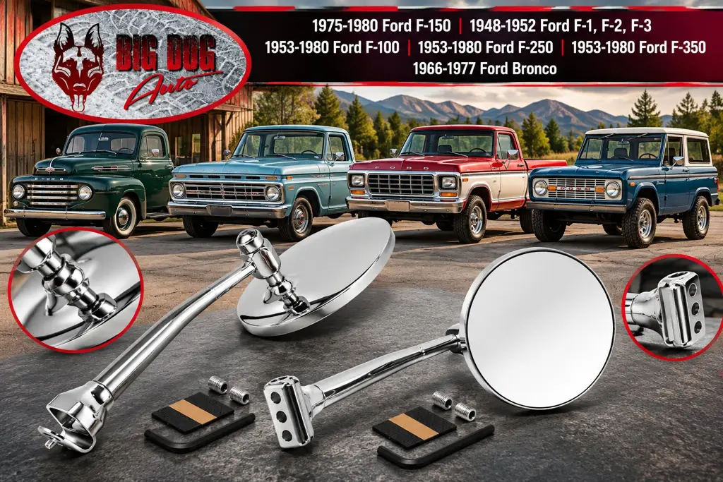 1948-1980 Ford F-Series F1 F2 F3 F100 F150 F250 F350 Bronco Chrome Peep Mirror Set thumbnail 2