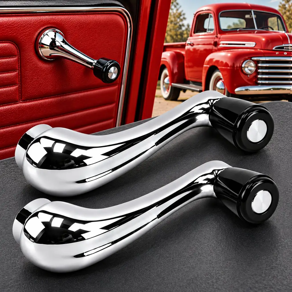1948-1952 Ford F-1 F-2 F-3 Door Window Crank Handles with Black Knobs – Chrome Pair LH RH image 2