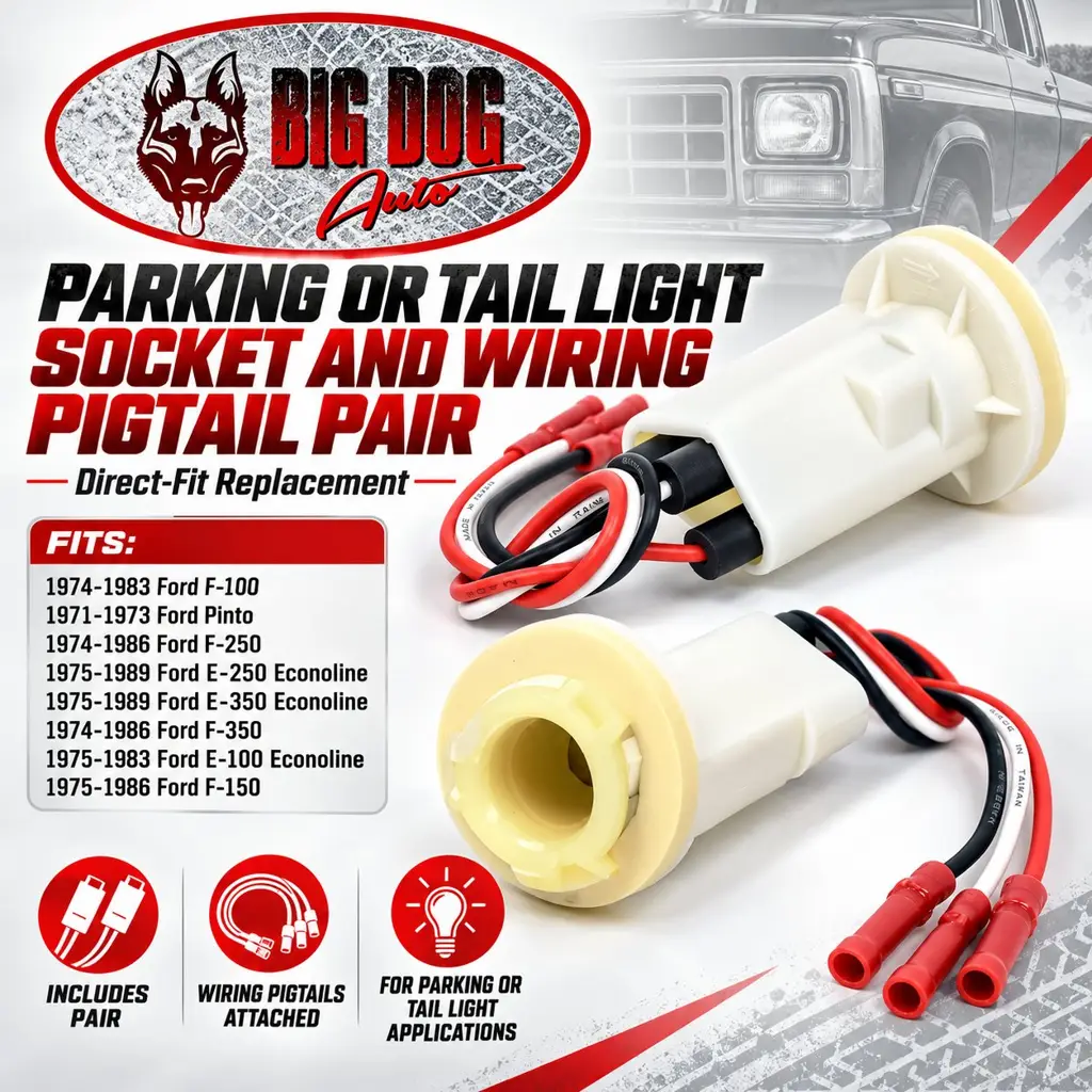 1974-1986 Ford F-100 F-150 F-250 F-350 Pickup Parking Tail Light Socket & Wiring Pigtail Pair thumbnail 2