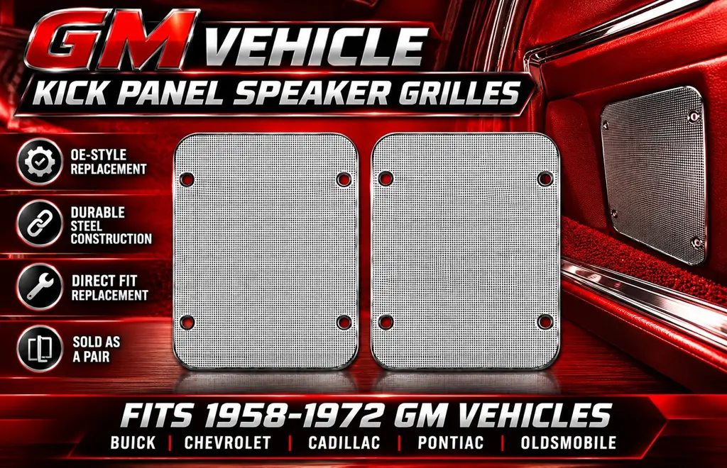 1958-1972 GM Buick Chevy Cadillac Pontiac Oldsmobile Kick Panel Speaker Grilles Pair image 2