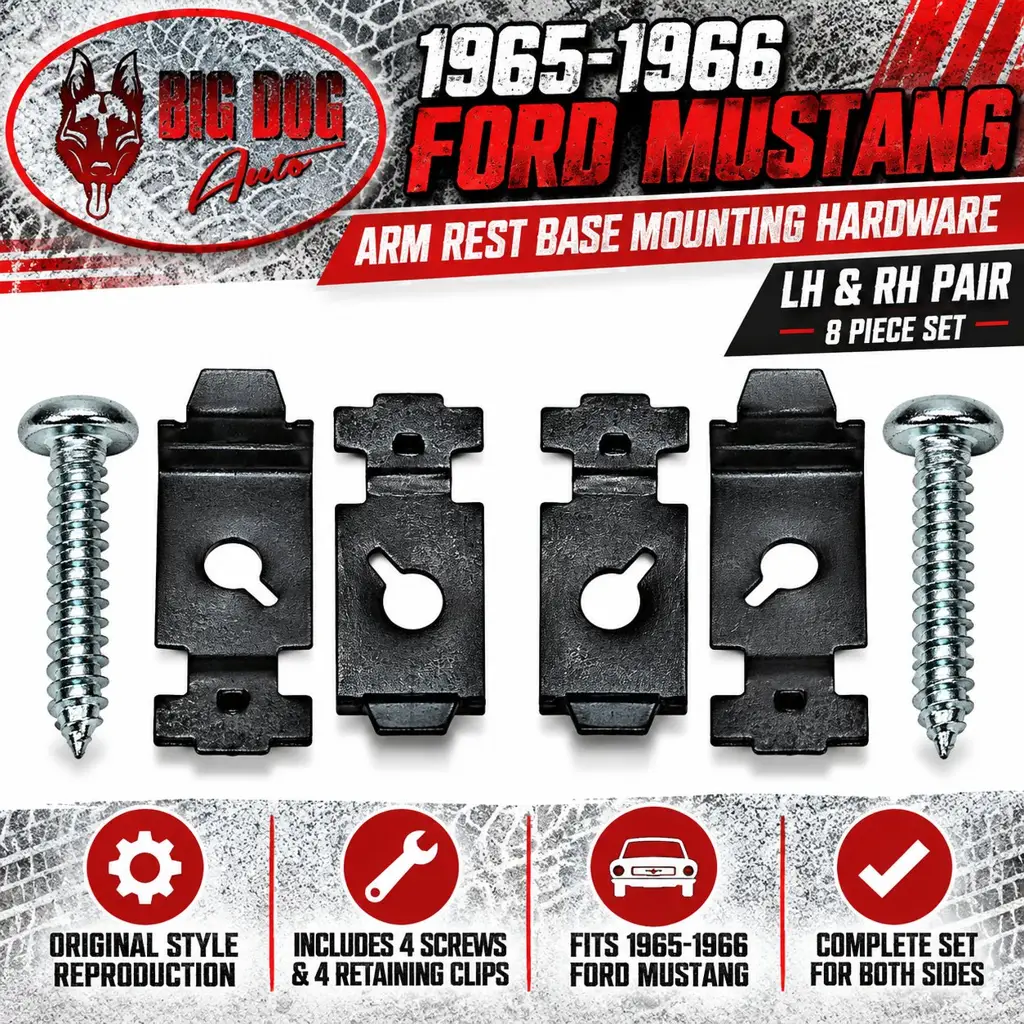 1965-1966 Ford Mustang Arm Rest Base Mounting Hardware Kit – LH RH Pair – 8 Pieces image 2
