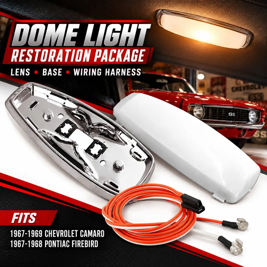 1967–1969 Camaro Firebird Dome Light Assembly Kit – Lens, Base & Wiring Harness image 2