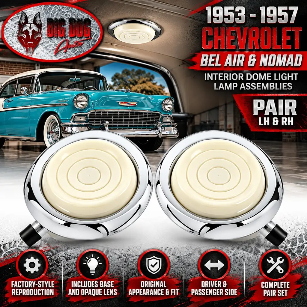 1953-1957 Chevrolet Bel Air Nomad Interior Dome Light Lamp Assemblies – Pair LH RH image 2
